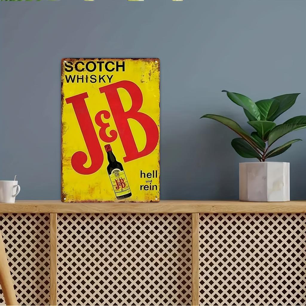 Piatto 2D, 1 pz. Cartello da Parete in Metallo Vintage - 20x30 cm Ferro Rustico Scotch Whisky & JB Decorazioni Retro con Arte della Bottiglia di Whisky, Tradizionale