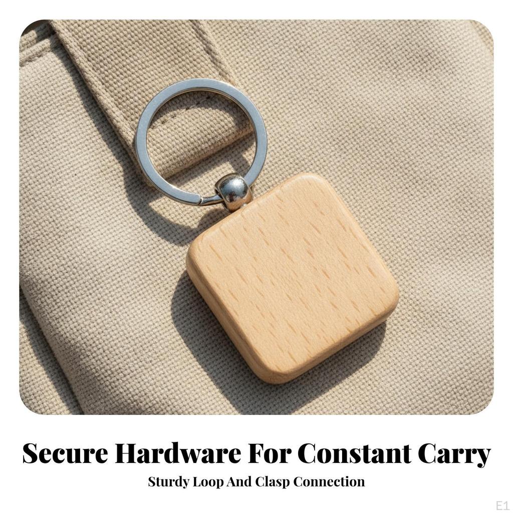 Square Wooden Keychain Blank DIY Key Tag Paintable for Painting, Crafters