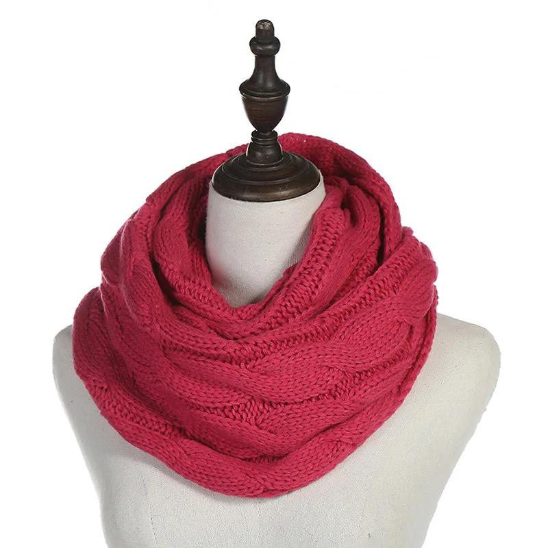 New Women Solid Color Cable Knitting Wool Snood Infinity Scarf Winter Neck Warmer Cowl Collar Circle Scarves AC041