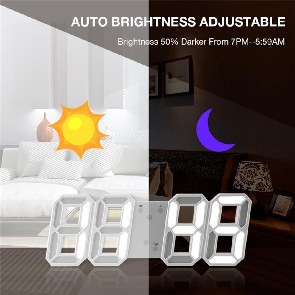 Wall-mounted Digital Desktop Clock Adjustable Luminous Mode LED Clock Portable Night Light Desk