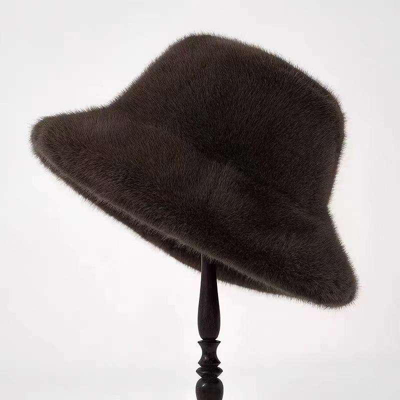 Fisherman Hat New Mink Fur Winter Warm Large Brim Bucket Hat Thickened Korean Style for Women Fashion Headwear