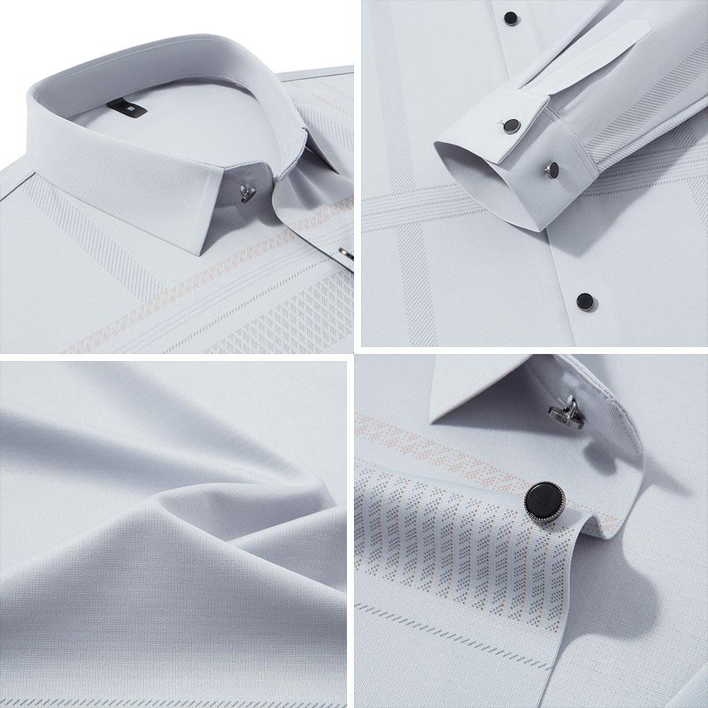 Long Sleeve Man Shirt Solid Color Business Slim Work Shirt Man 2026 Autumn New Casual Striped Print Shirt Men's Wear