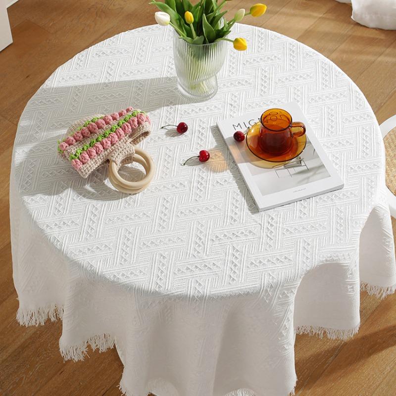 Lace White Dining Table Fabric Style Round Table Square Table Bedside Table Desk Photo Background Cloth Tablecloth Decoration