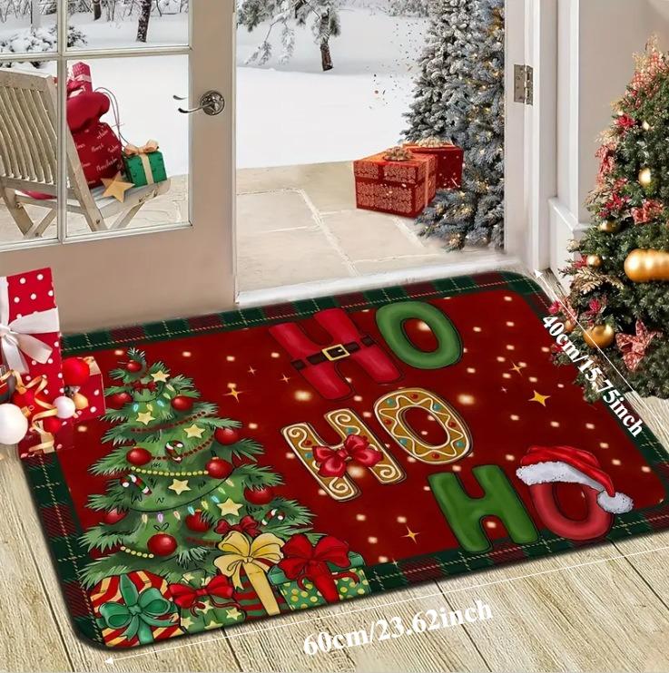 

1pc Christmas Tree Doormat, Festive Holiday Decorative Mat, Non-Slip Absorbent crystal fleece Floor Mat, for Home, Bathroom