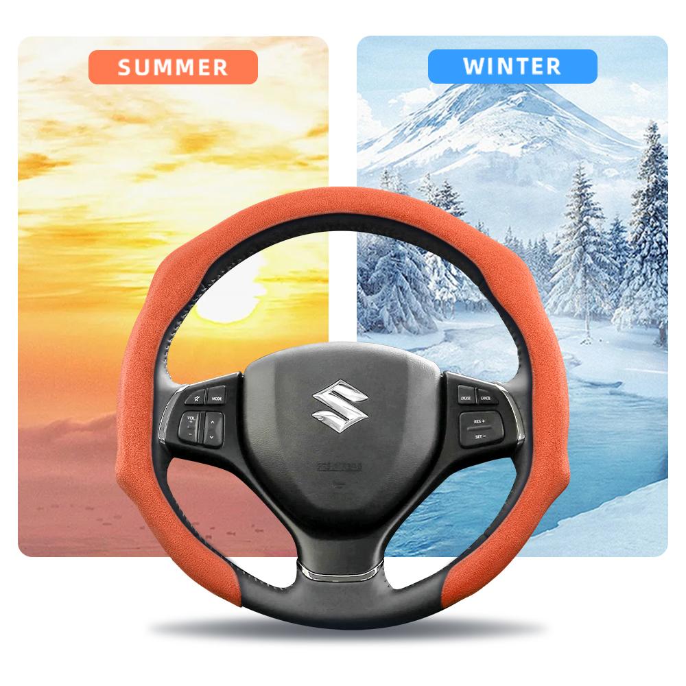 Suitable for Suzuki Premium Suede Snap-On Steering Wheel Cover, Non-Slip and Durable, Grand Vitara Jimny Swift Alto Celerio Sx4 Kizashi and Other Mode