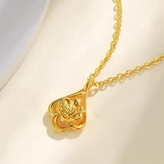 Gold Water Drop Lotus Pendant Necklace for Men and Women - Alloy Material, Safe Decoration