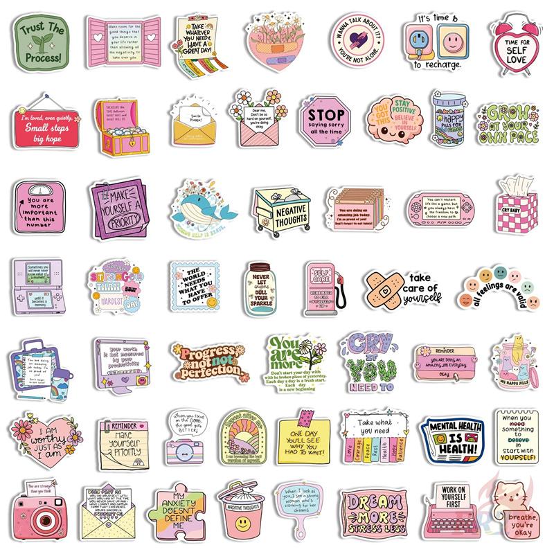 50Pcs/Set Funny Healing Phrase Series 01 Shiny Stickers DIY Fashion Waterproof Doodle Decals Stickers