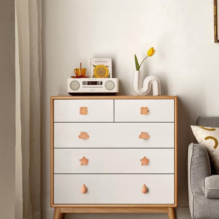 Nordic Star Moon Cloud Children's Wardrobe Handle - Solid Wood