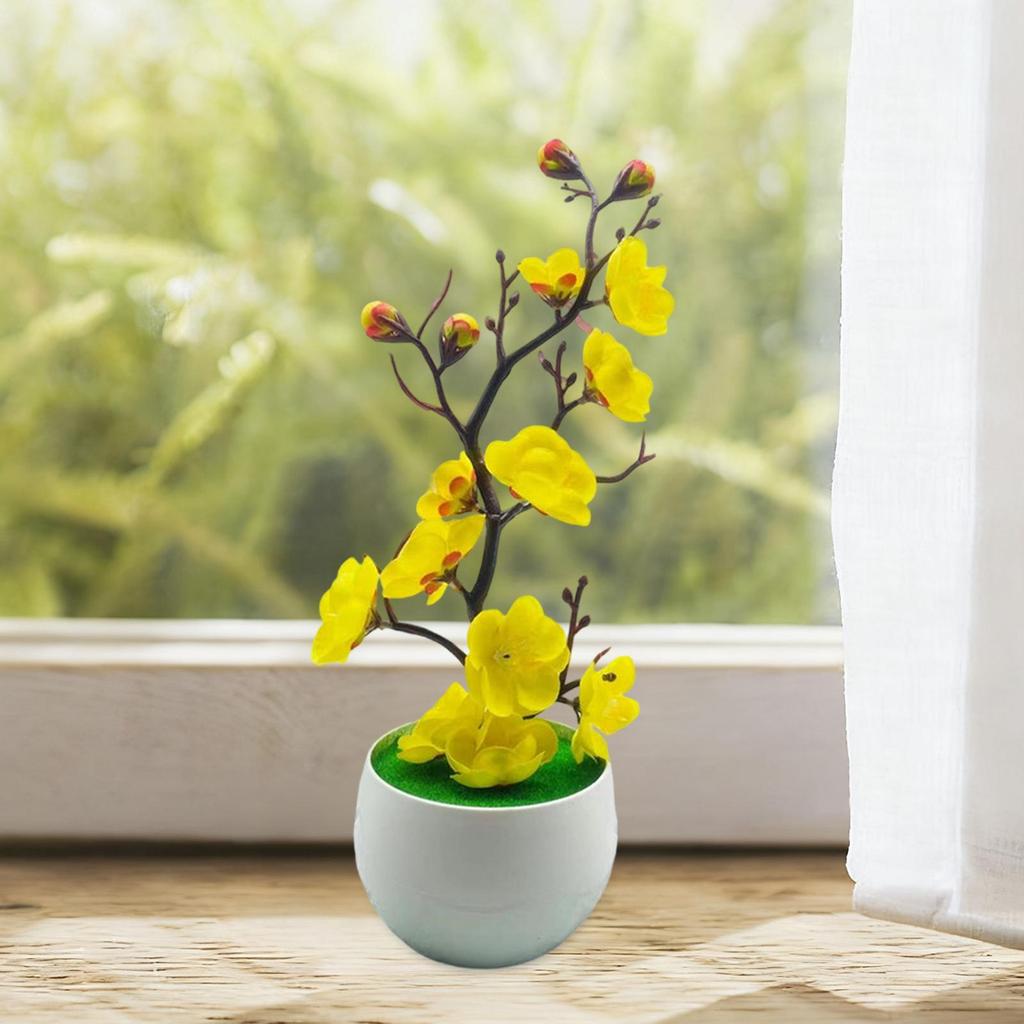 Faux Plum Blossom Bonsai Reusable Decorative Desktop Faux Potted Plant Artificial Potted Flowers for Home Living Room Bookshelf