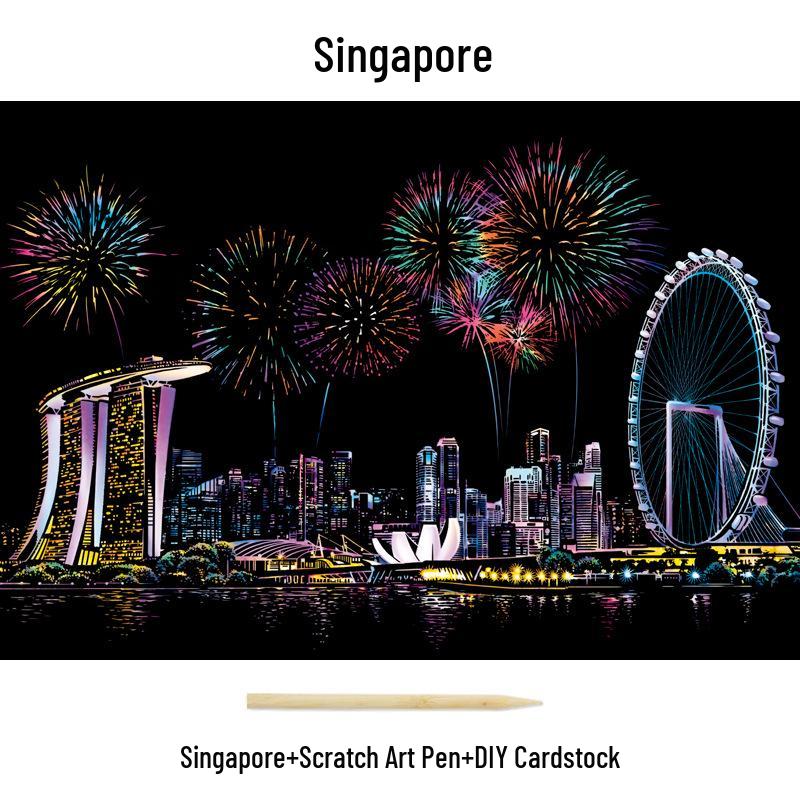 City Night View Scratch Art – DIY Kreatives Handgemachtes Malen Geschenk für Beste Freundin