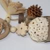 Natural Wood Bird Bite Toys Rattan Ball Pinecone Wood Block Parrot Chewing Toys With Metal Hook Bird Cage Accessory For Parrot