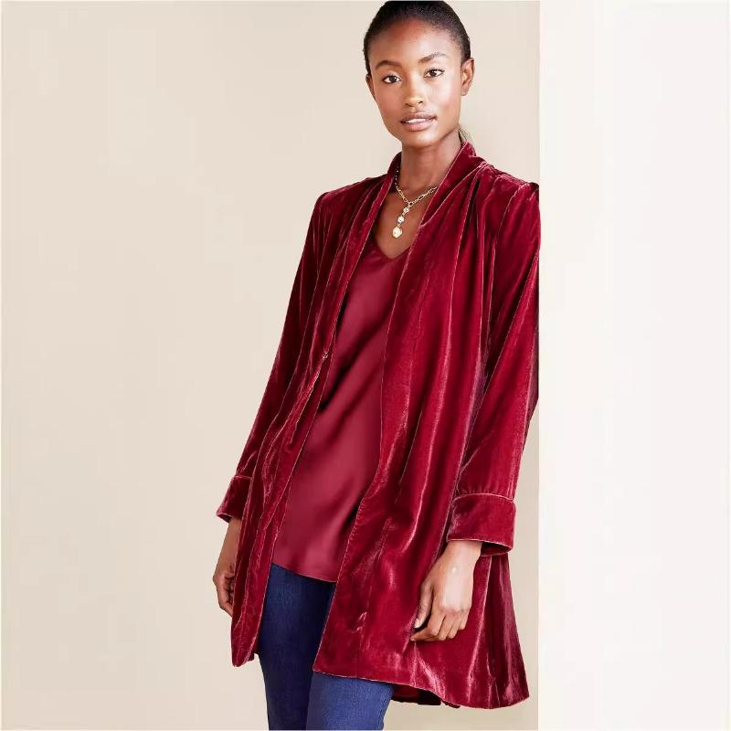 Women's Street Trend Velvet Long Blazer Cardigan New Long Sleeve Trench Coat