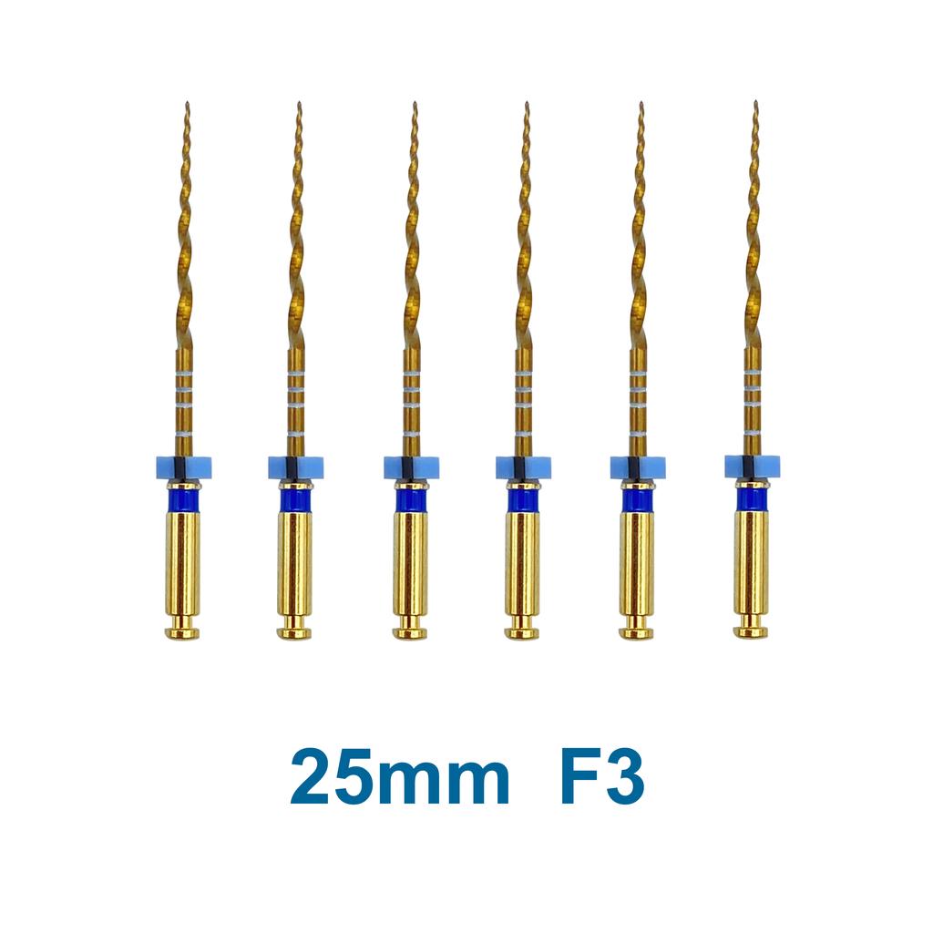 6 Pezzi Lime Endodontiche Dorate 19 21 25mm Flessibili Rotanti Canalare Radice Dentale Nichel Titanio