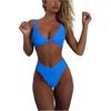 Traje de Bikini Skinny Deportivo para Mujer Color Sólido Lazo Cintura Alta Dos Piezas Traje de Baño Bikini