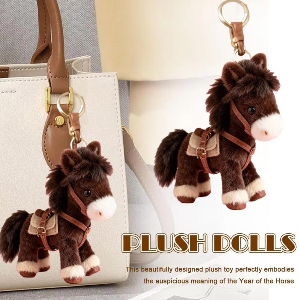Mini Pony Stuffed Animal Pendant Cartoon Style Plush Pony Keychain New Year Gift