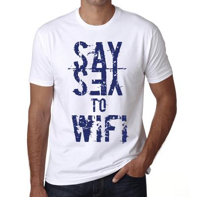 Vyriškas vintažinis marškinėlis su grafika Sakyk taip WiFi baltas