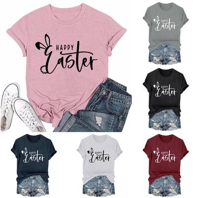 Women's Fashion Easter Printed Casual Pleated Round Short Sleeve T-Shirt Top