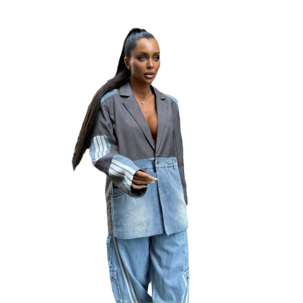 Vysoko módna džínsová patchwork bunda: Jesenné voľné, nadmerné veľkosti, trendy, všestranné dámske streetwear