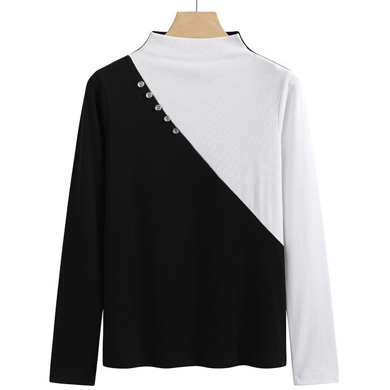 Women's Spring and Autumn Tops, High Neck Bottoming Shirts, Long Sleeves, Contrast Color Women's T-Shirts, Slim Fit Tops