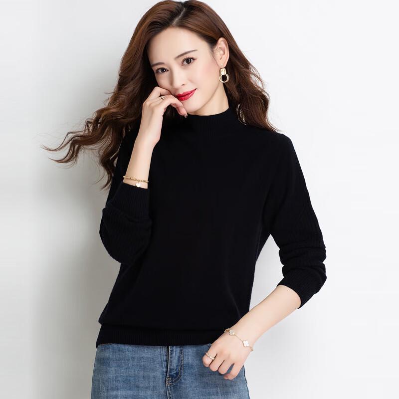 Women's Pure Wool Semi-High Neck Pullover Sweater