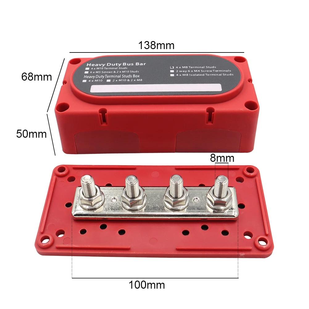 Bus Bar Box Board 300A 4 Terminal M8 Studs High Current Busbar Automobiles Maximum Connection Amplifier Power Case for Car RV
