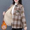 Thickened Fleece Autumn Winter Shirt Warm Casual Plaid Loose One-Piece Large Size Top Coat for Women Cotton Long Sleeve