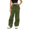 Women's Fashionable Solid Color Drawstring Elastic Waist Multi Pocket Workwear Casual Pants