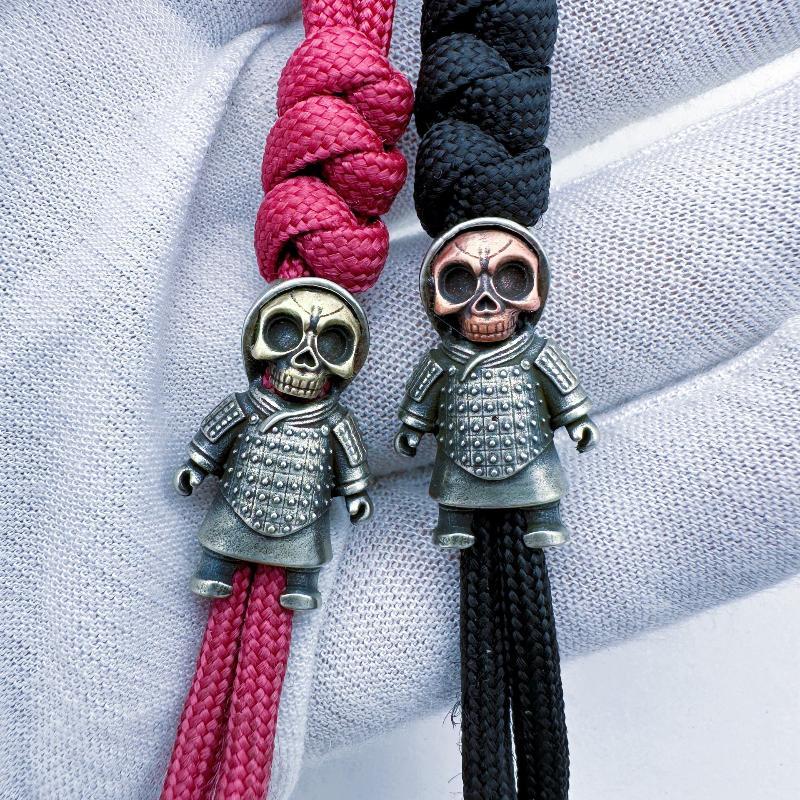Hovedskal Terrakottakrigere Paracord Perle EDC Kniv Lanyard Vedhæng Vintage Metal Messing DIY Paraplyreb Armbånd Vedhæng Udendørs