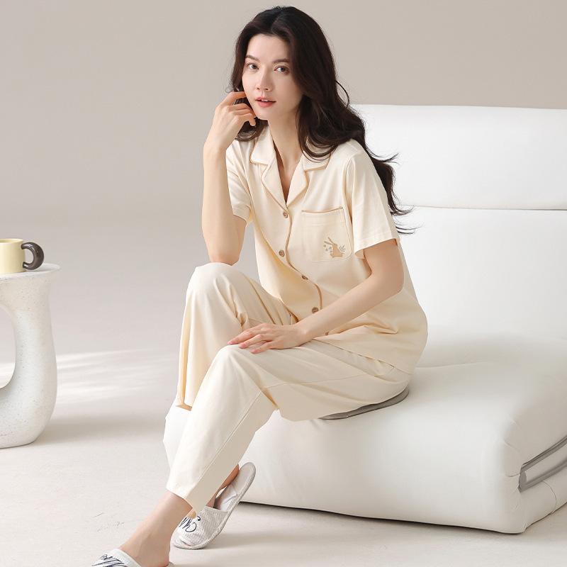 Pajamas Ladies Summer Cotton Short Sleeve Trousers Summer Women's Cotton Thin New Year's Half Sleeve Loungewear