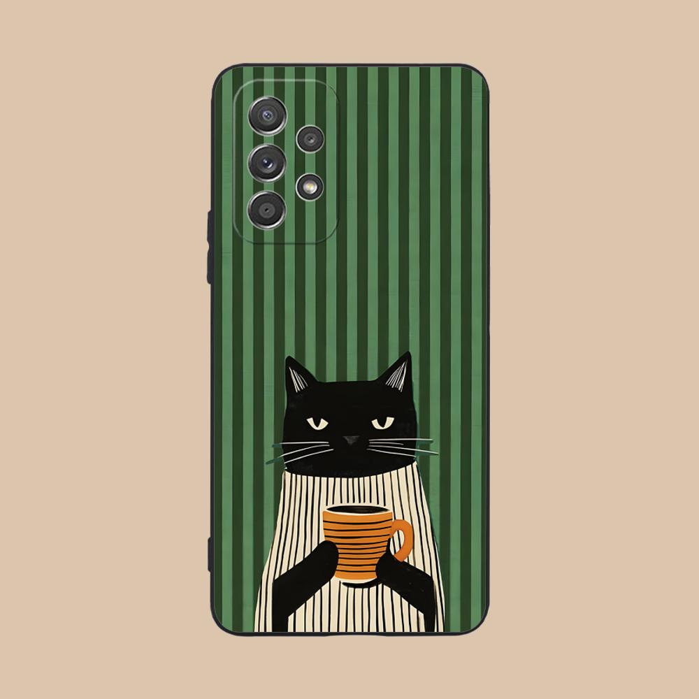 

Милый Кофе-Кот Матовый ТПУ Чехол для Мобильного Телефона для Samsung Galaxy M55 54 42 35 34 33 32 23 22 15 14 13 12 F55 5G Цветной Чехол Galaxy F04
