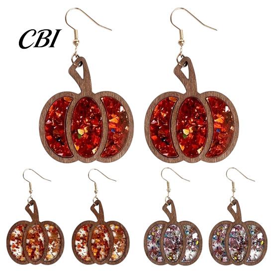 Hypoallergenic Earrings for Sensitive Ears 1 Pair Fall Thanksgiving Pumpkin Women, Wooden Festive Shaped Dangle Drop Earrings, Autumn Halloween