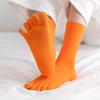 Women's Five-Finger Mid-Calf Cotton Socks - Solid Color, Odor-Resistant, Sweat-Absorbing, Ideal for Spring/Summer Sports.