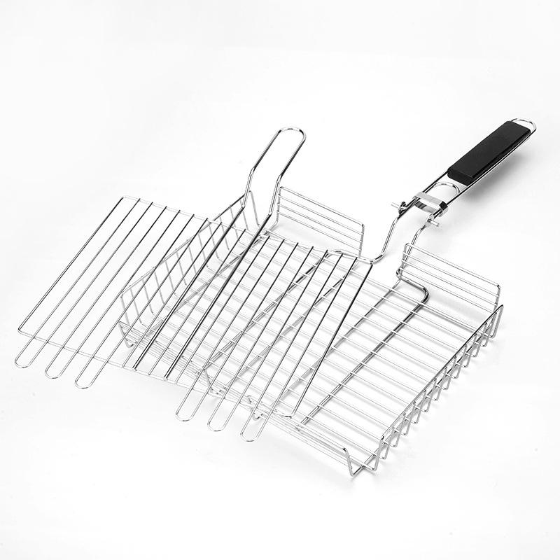 Stainless Steel Rectangle BBQ Basket Portable Grilling Basket With Height Adjustable Cover for Outdoor Grill Meat, Fish