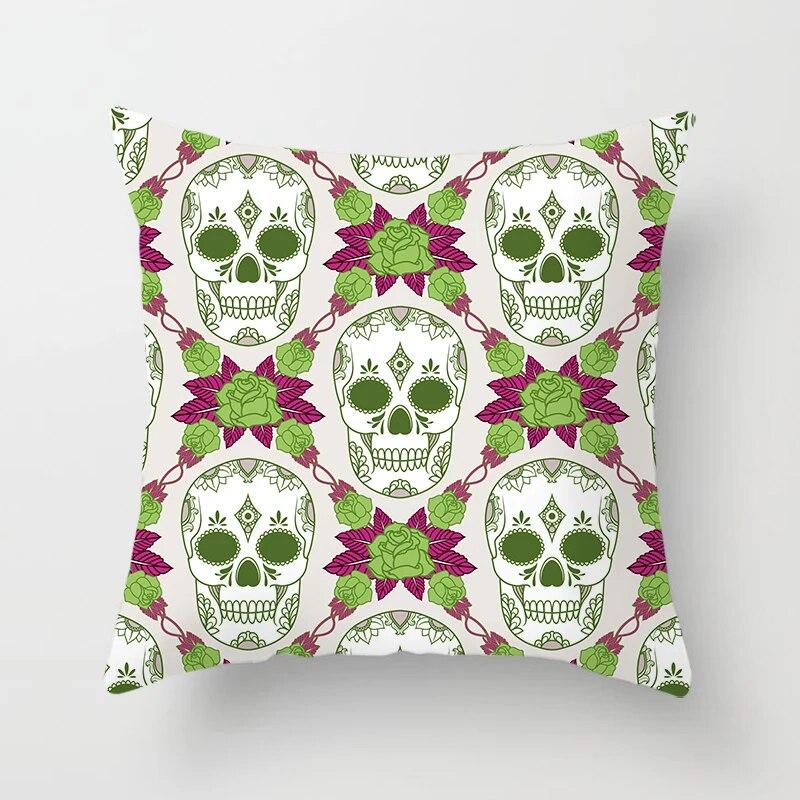 Față de pernă cu flori cu craniu geometric cu imprimare decorativă, pătrată, canapea mașină, husă de pernă de modă 45*45cm Îmbunătățirea casei