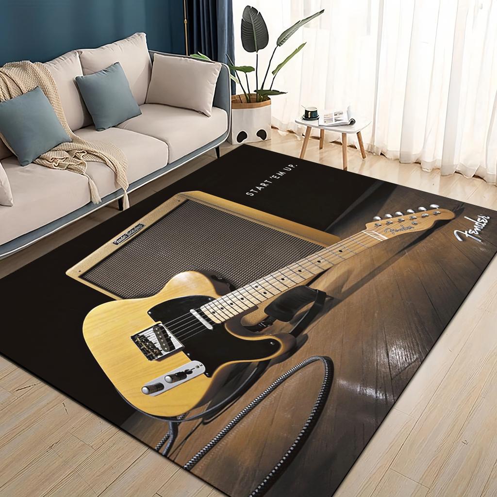 3D Retro Fender Logo Guitar Instruments Music Carpet Rug for Living Room Bedroom Home Sofa Decoration,kids Non-slip Floor Mat