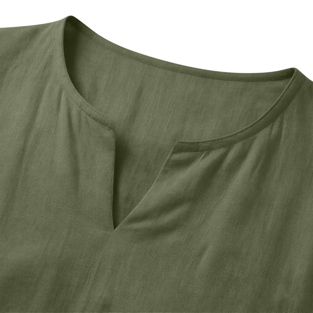 Men's Linen V-Neck T-Shirt Loose Fit Casual Summer Top