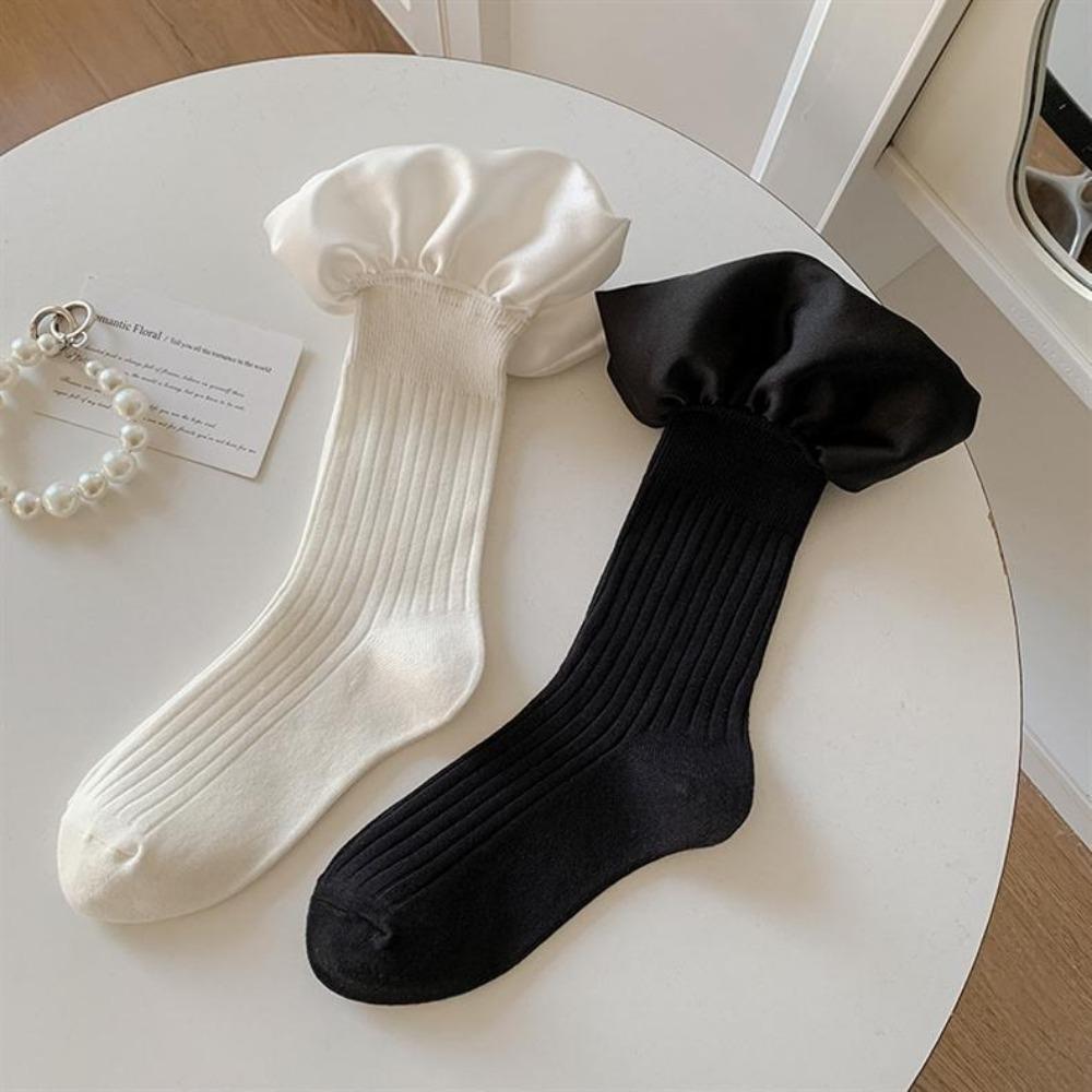 Cotton Pleated Calf Socks Handmade Pile Socks Sweet Lolita Socks