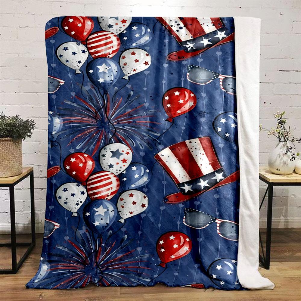 Patriotic Balloon Firework Blanket bedroom Blanket for Livingroom Couch lunch break Soft throw for Friend's festival Gift