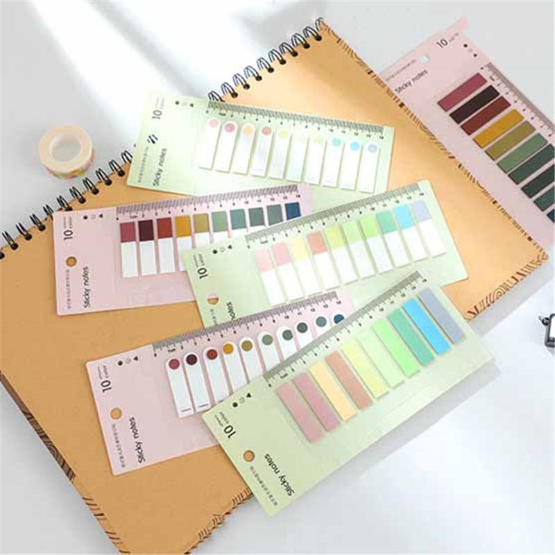 200 Hojas/juego Set de Notas Adhesivas Pastel Morandi Regla Cinta PET Pestañas Índice y Marcapáginas Diarios Planificadores Material Escolar y de Oficina Bloc de Notas
