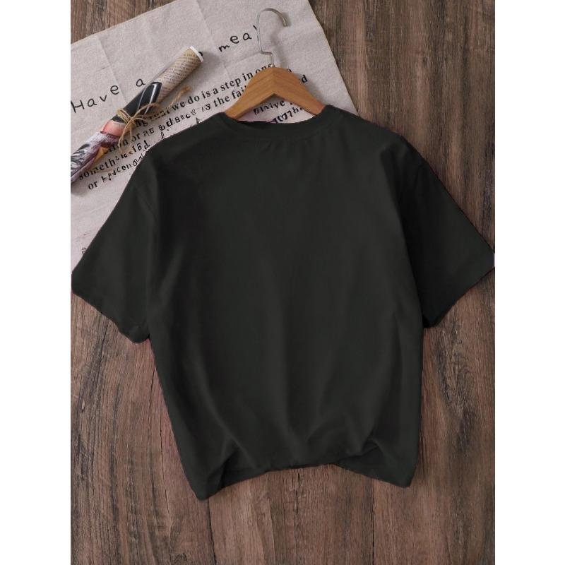 Kids Cartoon Black Cat Eating Instant Noodles Graphic Crewneck Short Sleeve T-Shirt