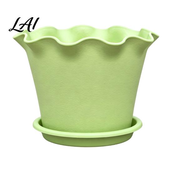 Drainage Pot with Saucer Wavy Edge Planter Saucer Thickened Flower Succulent Tray Holes Modern Plant for Indoor Outdoor Plants Round Garden Holder