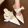 Thin Heel Height Increase 2025 Summer New Bow Pointed Head Bag Head Cool Slippers Women's Niche Going Out High Value Slippers