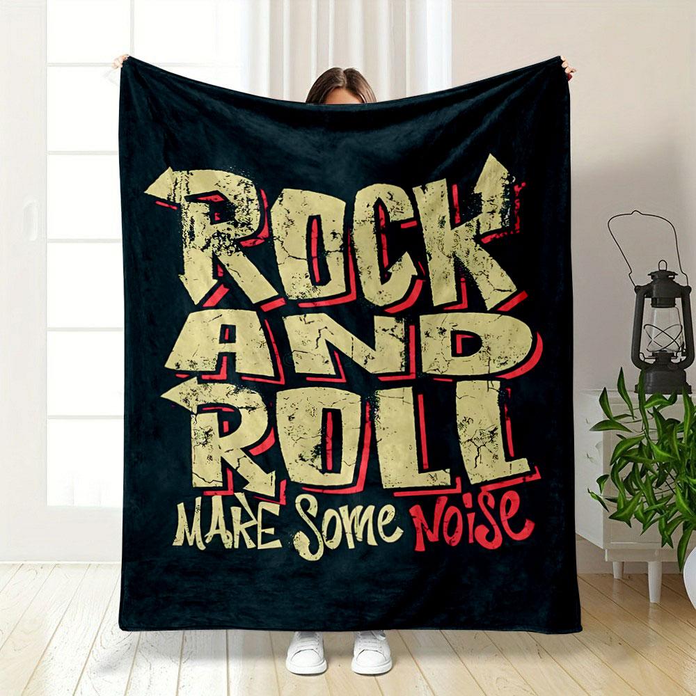 Text with Distressed, Grungy Fonts Saying Rock and Roll, Make Some Noise . for All Seasons Blanket Lunch Break Throw Gift 75X95CM