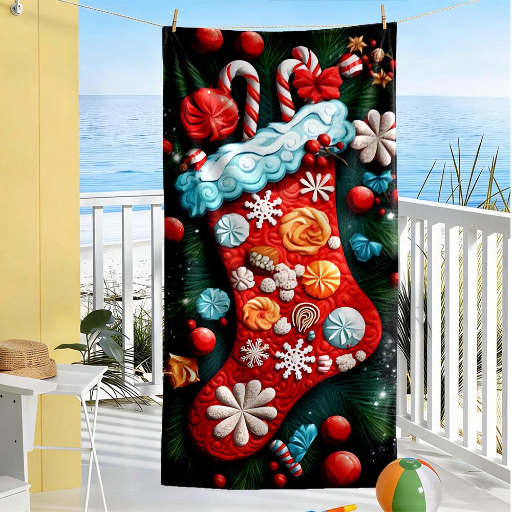 Christmas Beach Towel Super Soft & Absorbent Comfortable Lightweight Suitable for Sports, Travel, Swimming, Yoga, Bathroom, Beach, And Pool