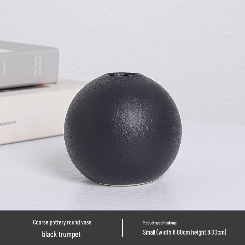

Північна кругла керамічна ваза - Проста груба кераміка для сухих квітів та гідропоніки, Малий настільний домашній декор.