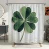 1Pc Four-Leaf Clover Shower Curtain With Water Droplets & Textured Light Gray Background - 70X70 Inch Polyester Bathroom Decor