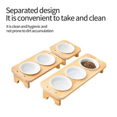 Ceramic Anti-Spill Multi-Cat & Dog Bowl with High-Leg Design - Three Bowls In One