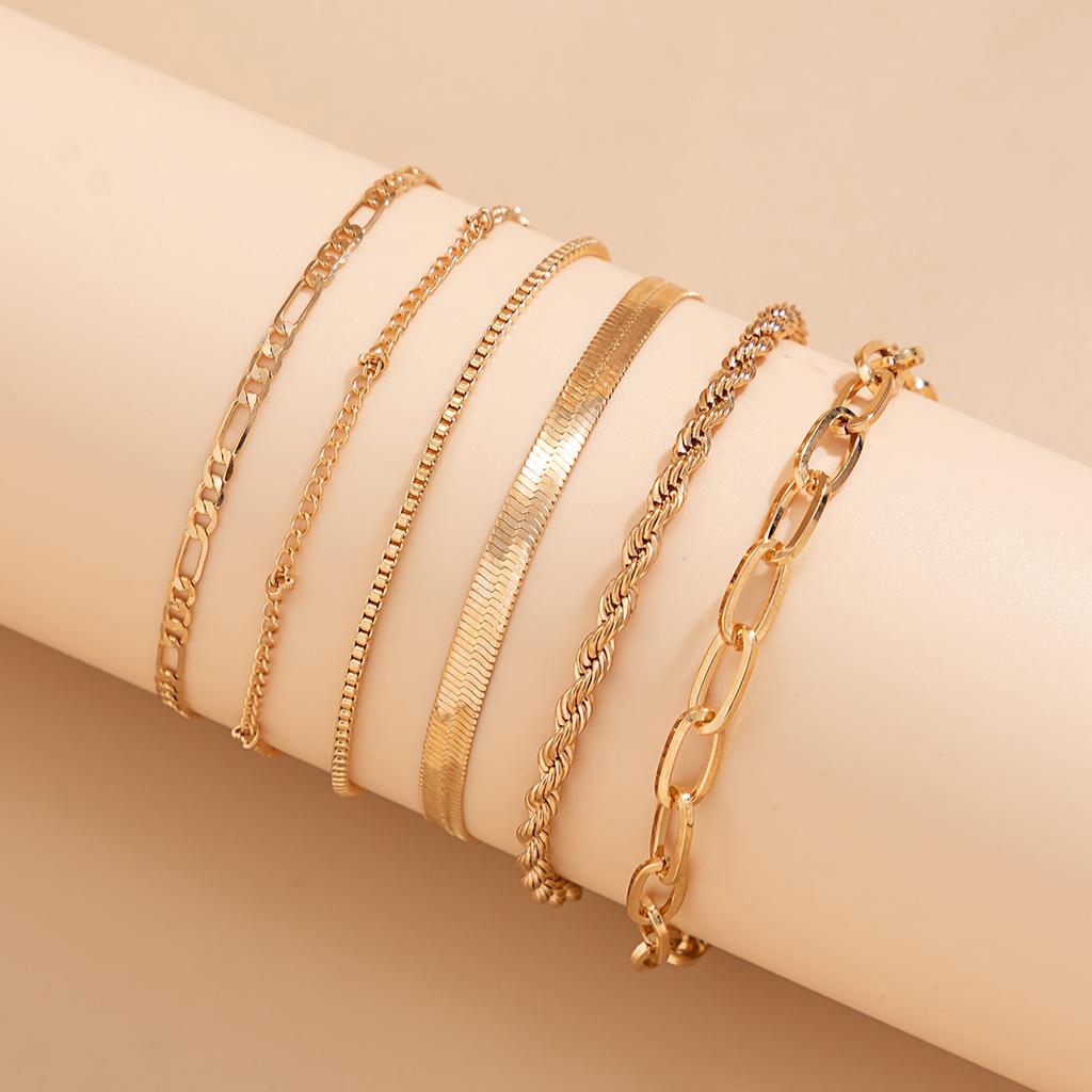 Salircon 6Pcs/Set Bohemian Twisted Flat Snake Chain Anklet For Women Summer Beach Vintage Foot  Ankle Bracelet On Leg Jewelry