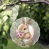 Rabbit Floral Wind Chime for Outdoors 10 Inch Rotating Metal Garden Decor Balcony Hanging Ornament No Battery Needed Gift Idea