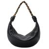 Women's Genuine Leather Crescent Shoulder Bag - Retro Lambskin with Chain Strap, Large Capacity, Elegant and Fashionable Design